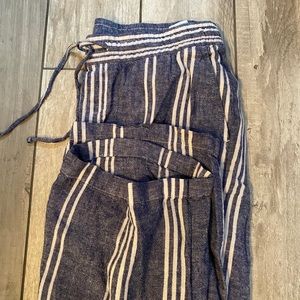 Blue and white striped flowy pants